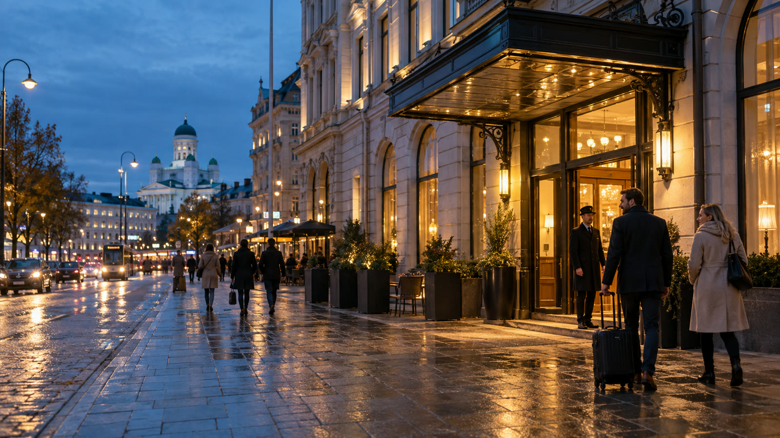 Kuvituskuva Helsingin keskustahotellista sinisenä hetkenä